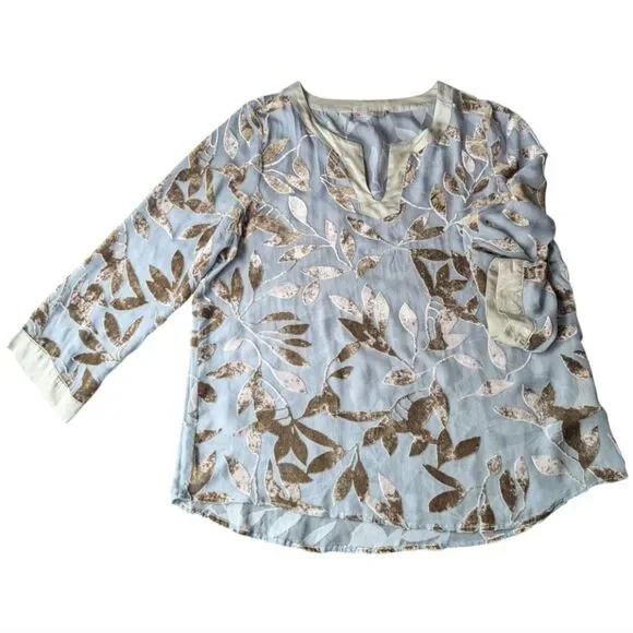 Nile (Swiss Brand) Silk Floral Burnout Velvet  Grey Blue Size M - Picture 10 of 14